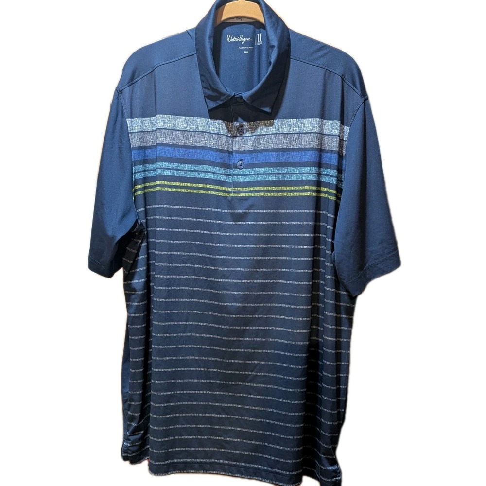 Walter‎ Hagen Polo Shirt Mens Navy Blue Stripe Performance Golf XL